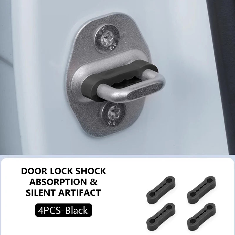 Door lock shock absorption and silent artifact door latch in black silicone