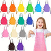 A collection of thirty colorful non-woven fabric craft aprons in various shades of red, orange, yellow, green, blue, and purp