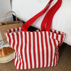 Striped Canvas Shoulder Tote Bag