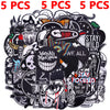 A variety pack of black embroidered punk patches featuring skulls, symbols, and text for DIY clothing customization.