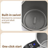 Close-up of a stainless steel mug with a built-in swivel lid and a digital display showing 20 degrees.