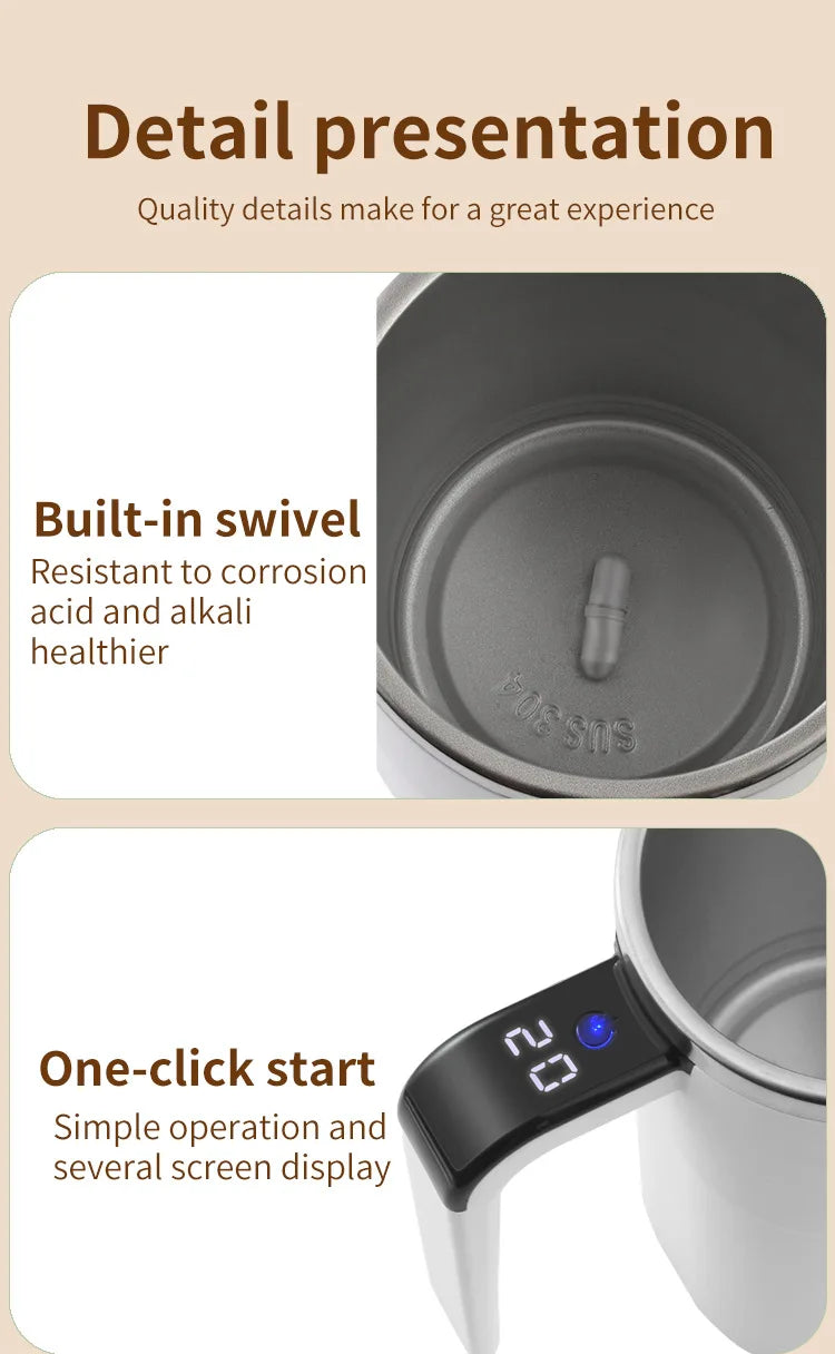 Close-up of a stainless steel mug with a built-in swivel lid and a digital display showing 20 degrees.