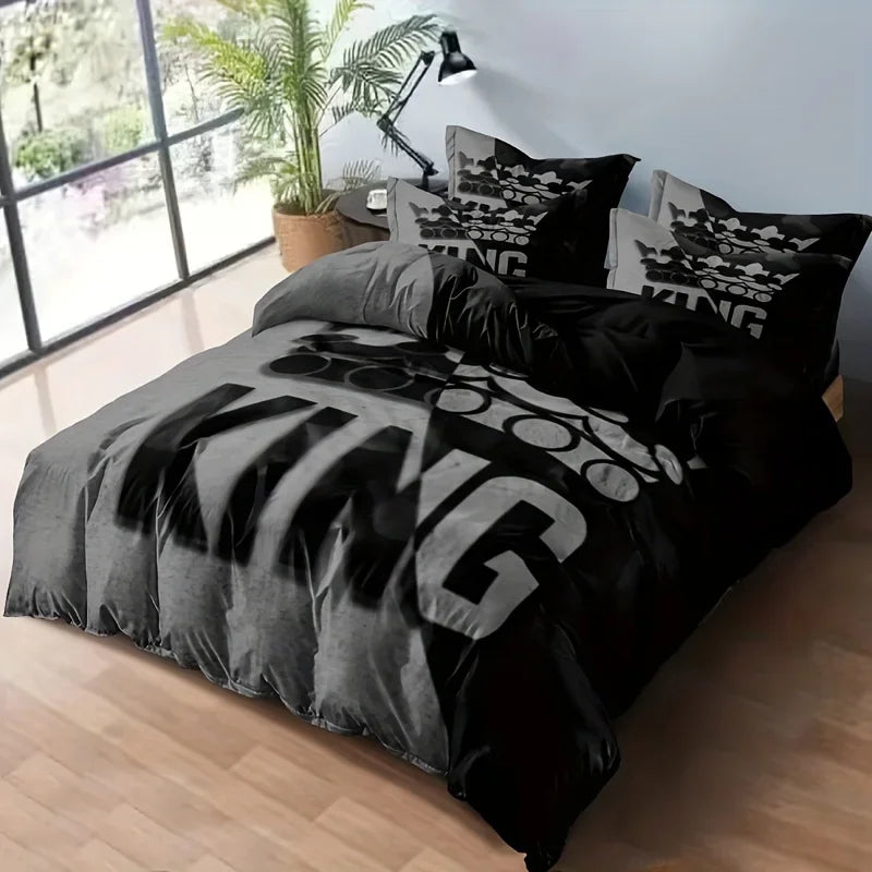 Grey and Black King Size Duvet Cover Set with Pillowcases