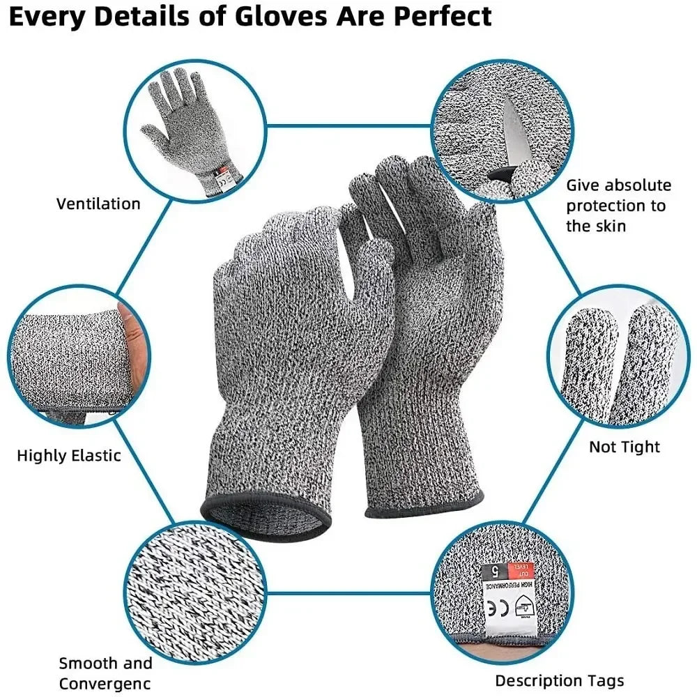 Diagram showing the perfect details of gloves including ventilation, elasticity, and smooth convergence.