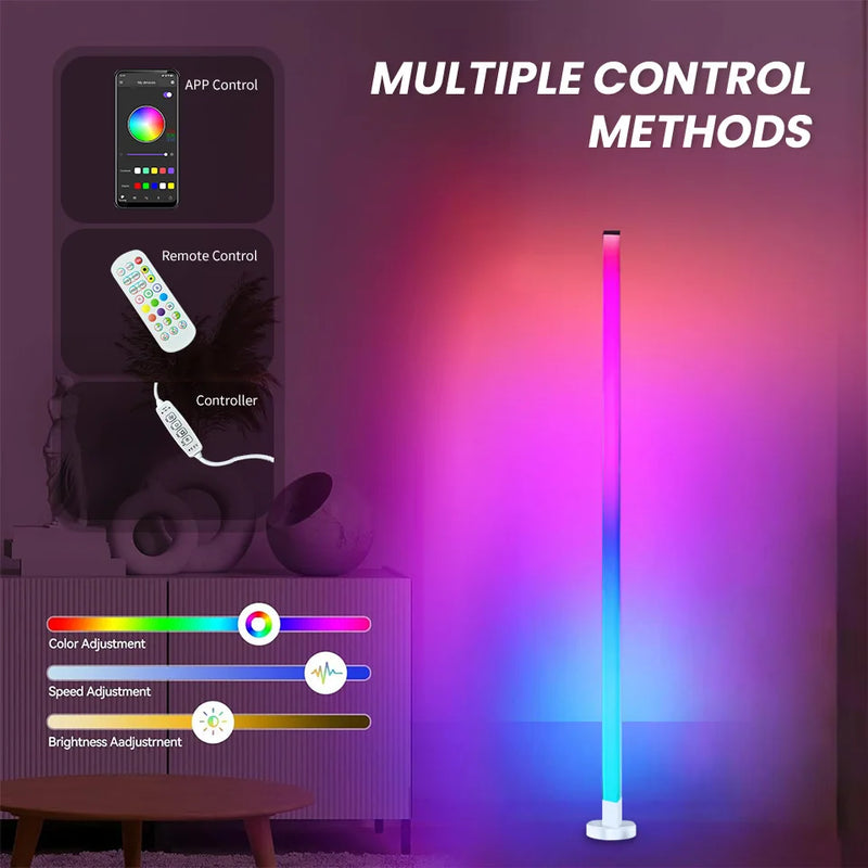 RGB LED Corner Floor Lamp with Music Sync & Remote Control