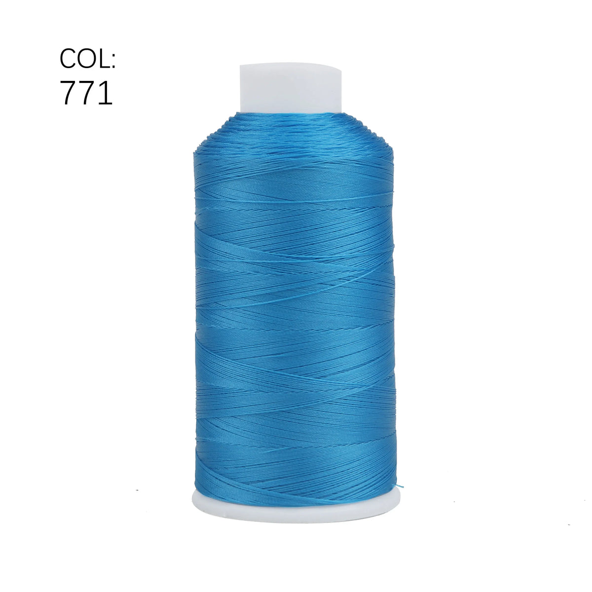 A spool of bright blue heavy-duty nylon bonded thread labeled COL: 771.
