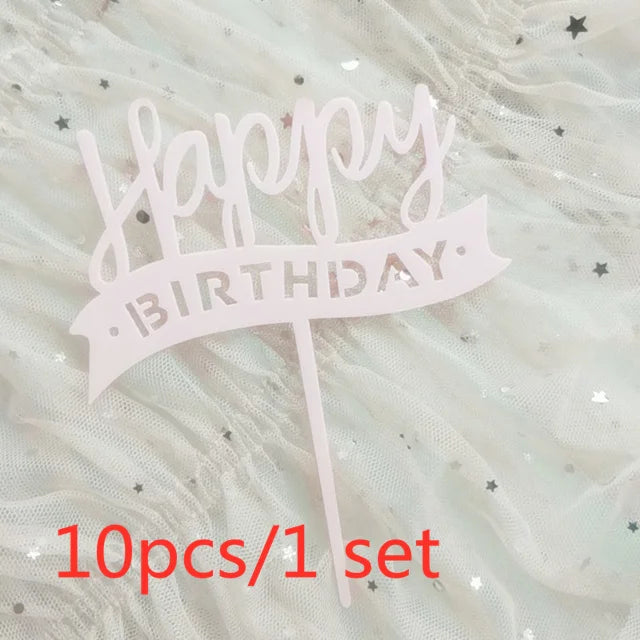 Gold Acrylic Happy Birthday Cake Toppers (Set of 10)