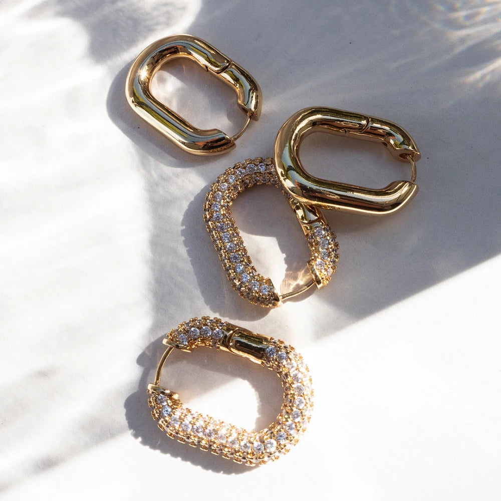 Geometric Gold Plated Huggie Hoop Earrings