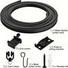 A set of black flexible curtain track components including a track, end covers, snap-on brackets, curtain hooks, and hardware