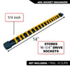 ABS socket organizer rail with a 1/4 inch handle and 16 clips for storing drive sockets