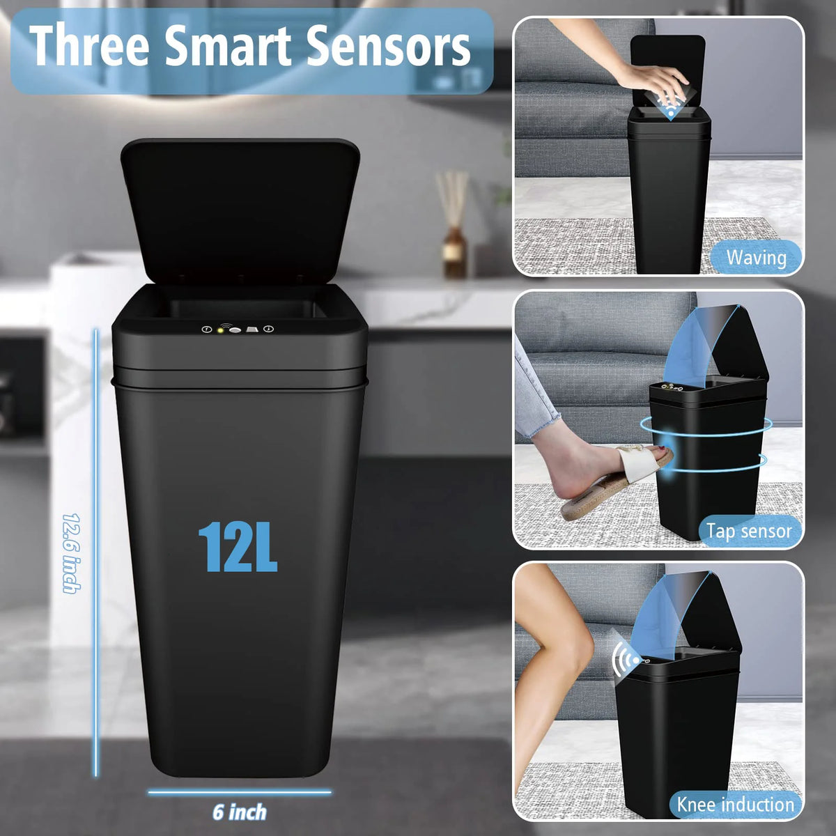 Touchless Motion Sensor Trash Can with Auto-Open Lid