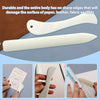 A white plastic bone folder and crease marker set shown with various craft materials like paper and leather.