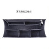 A dark gray felt bag organizer insert featuring multiple compartments and a zipper pocket.
