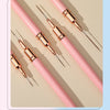 A set of five professional nail art liner brushes in pink and gold tones displayed against a neutral background.