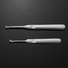 A set of four leather edge groover and beveler tools made of polished metal.