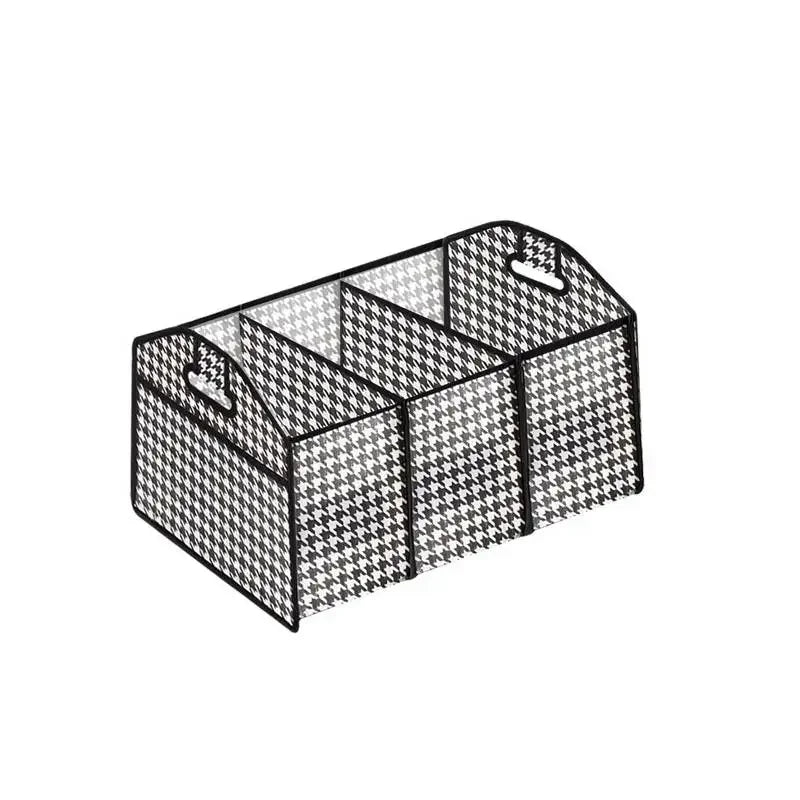 A black foldable car trunk organizer with three compartments.