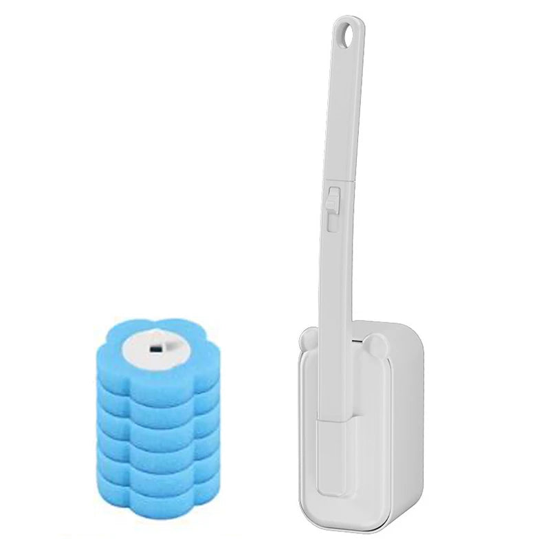 A white wall-mounted disposable toilet brush set with a handle and cleaning head.