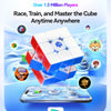 A promotional image for the GAN i4 Smart Speed Cube highlighting its community, features, and connectivity via an app.