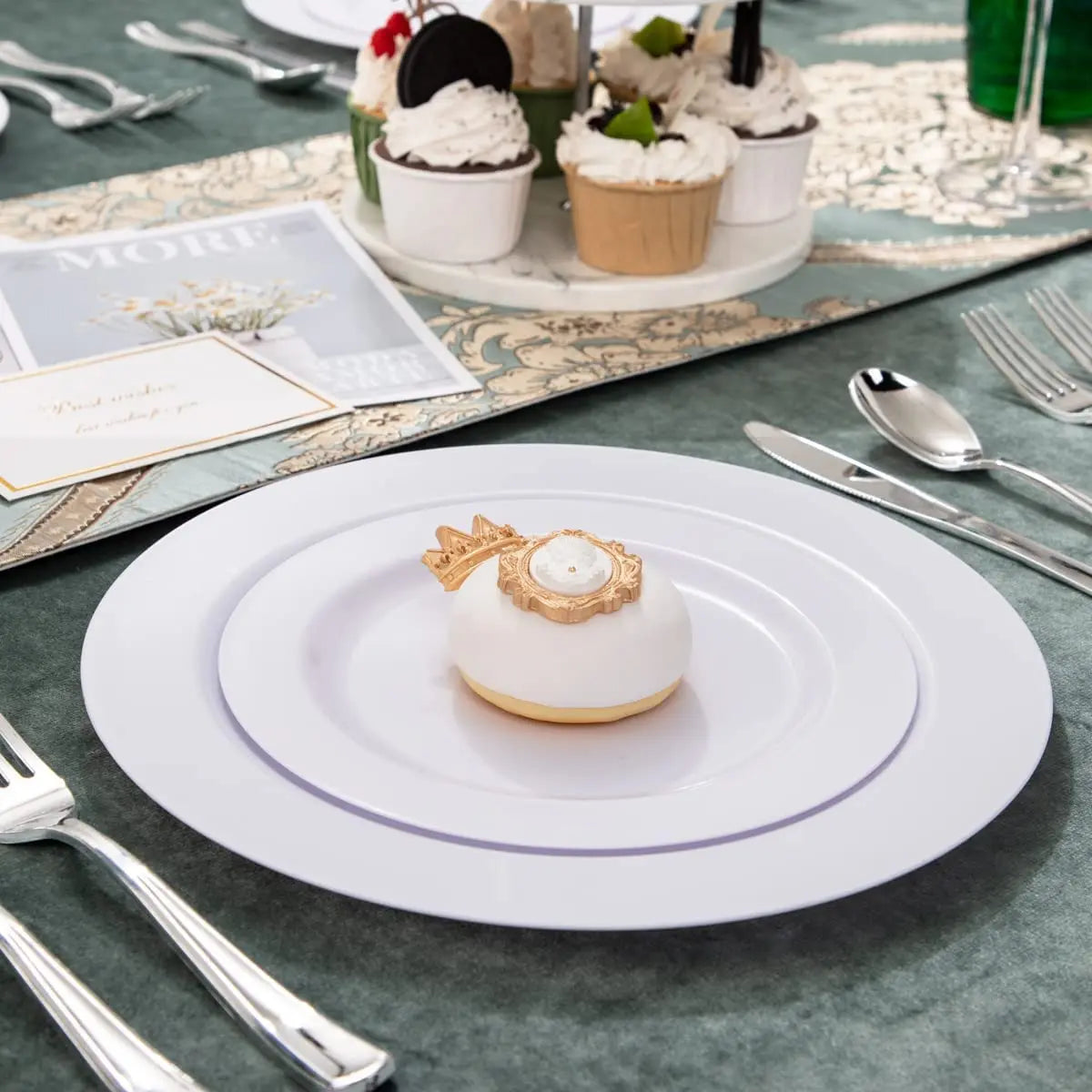 Elegant White Plastic Plates with Gold Rim