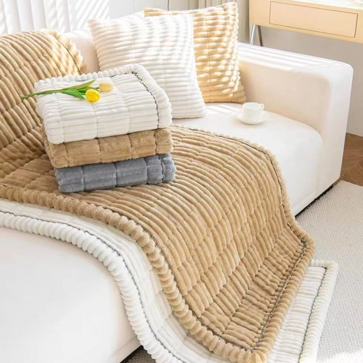 Cozy Quilted Flannel Sofa Pad with Anti-Slip Backing