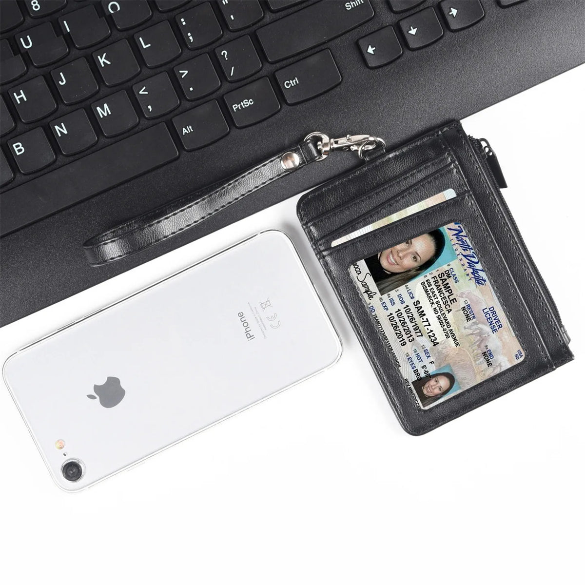 Premium PU Leather Badge Holder with Zipper and Lanyard
