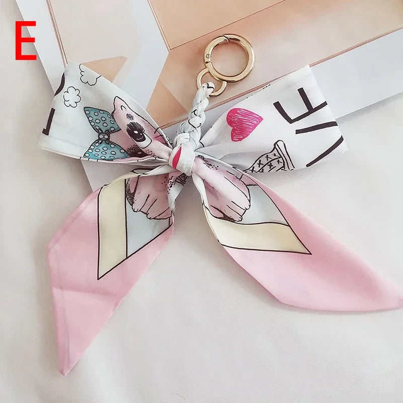 Chic Silk Bow Keychain with Ribbon Charm