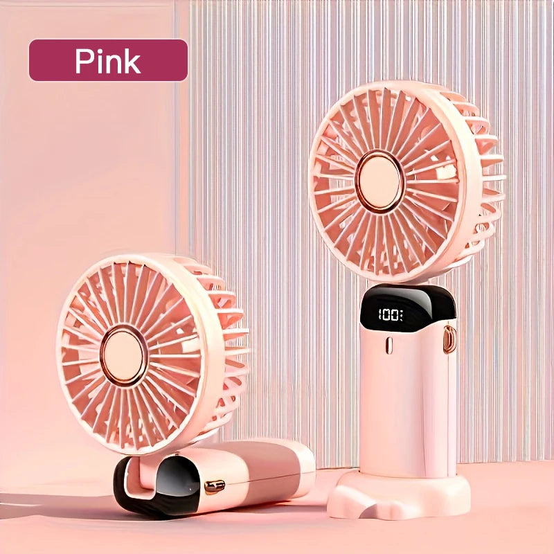 Compact USB Rechargeable Mini Fan with 6 Speeds and LED Light