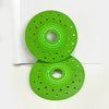 Two bright green diamond cutting and grinding blades for tile, stone, and glass