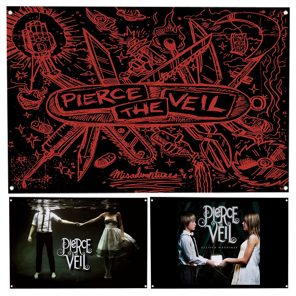 Pierce The Veil Band Flag Tapestry with Brass Grommets