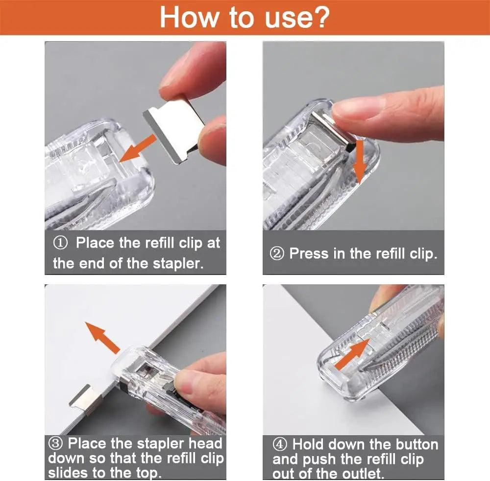 Compact Push Stapler with Reusable Clips