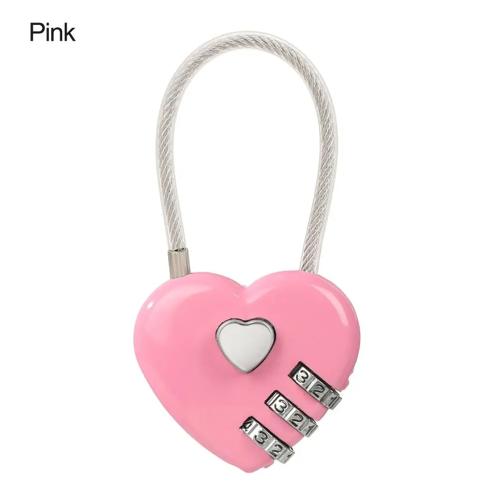 Pink heart-shaped 3-digit combination padlock for luggage and storage