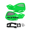 A pair of bright green universal motorcycle hand guards made of windproof and protective nylon shields with mounting hardware