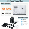 A 10-piece travel set including a vacuum bag, manual, nozzles, storage bag, and USB cable for vacuum storage bags.