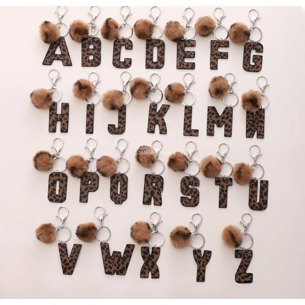 Leopard Print Letter Keychain