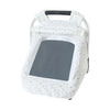 White breathable 2-in-1 car seat cover and mosquito net for babies with a gray window.