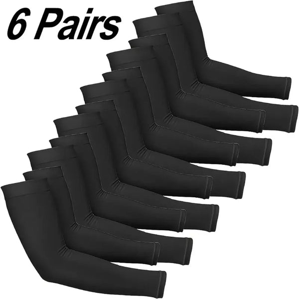 Sechs schwarze UV-Schutz-Kühlarm-Sleeves zusammen