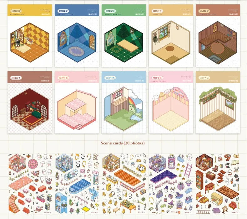 A collection of 20 various 3D landscape scene cards showing different perspectives and layouts for scrapbooking and journalin