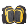 A pair of black and yellow heavy-duty gel knee pads for work and gardening.