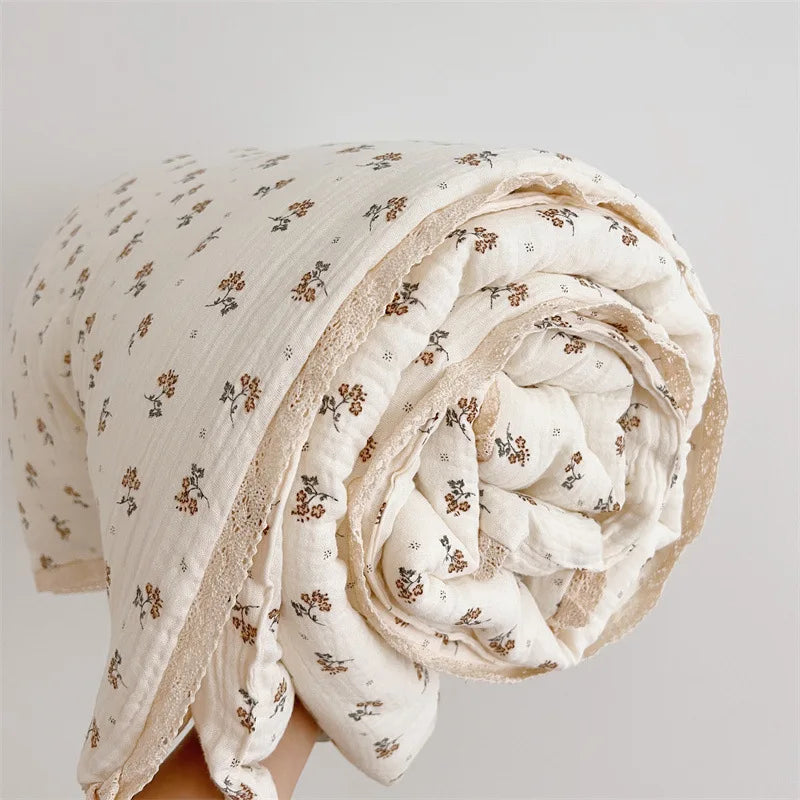 Vintage Floral Cotton Muslin Baby Quilt