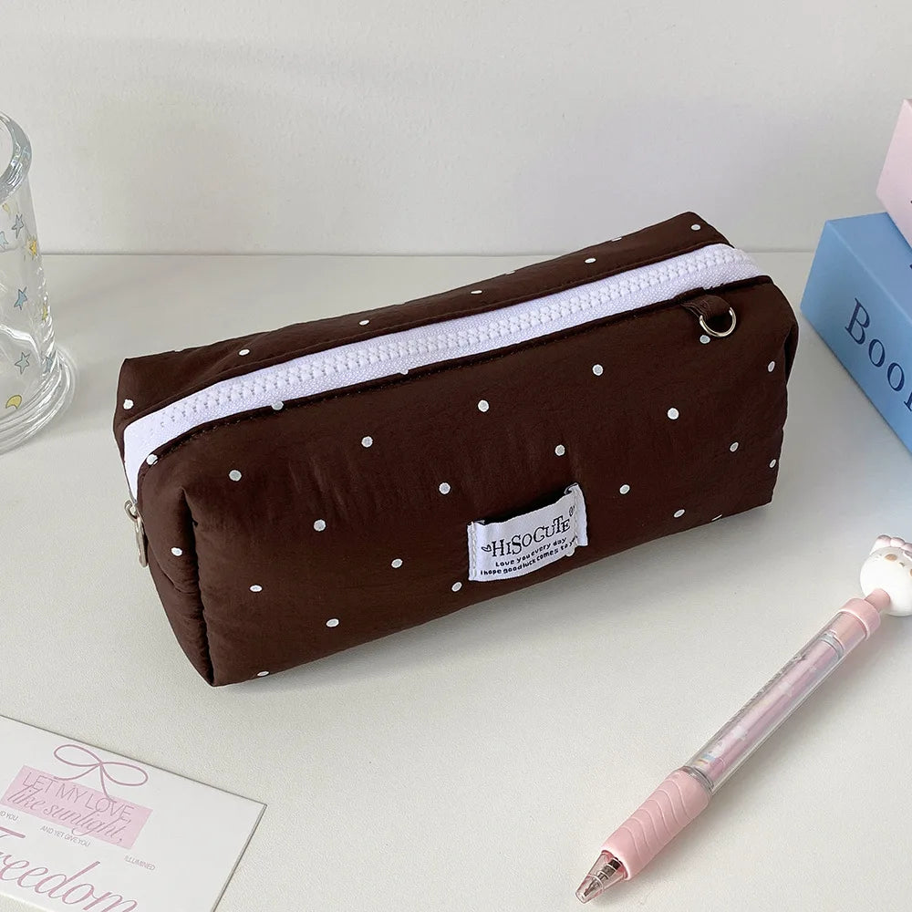 Korean Style Polka Dot Pencil Case – Spacious Storage for Students & Makeup