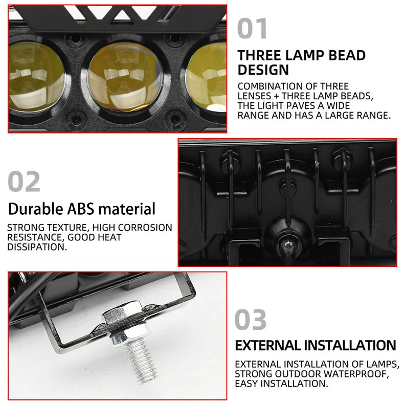 Dual Color LED Spotlight with High/Low Beam for Motorcycles and Vehicles