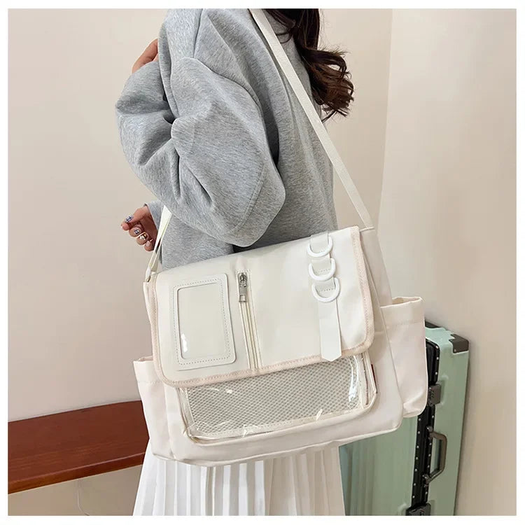 Y2K Transparent Ita Bag with DIY Badge Display Panel