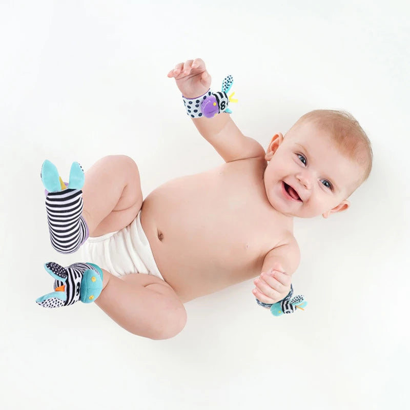 Soft Plush Baby Rattle Wrist and Foot Socks Set for Newborns