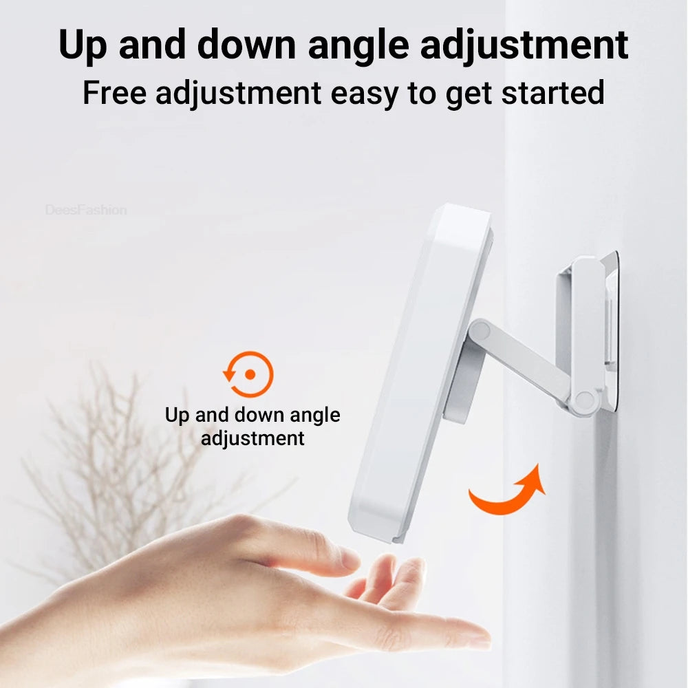A hand adjusts an up and down angle mount for a waterproof shower phone holder.