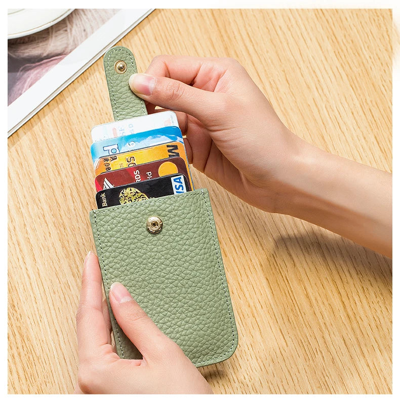 Slim Leather Card Holder with Quick-Access Pull Tab
