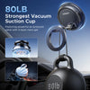 An 80lb vacuum suction cup product is shown mounted on a car dashboard, highlighting its design and power.