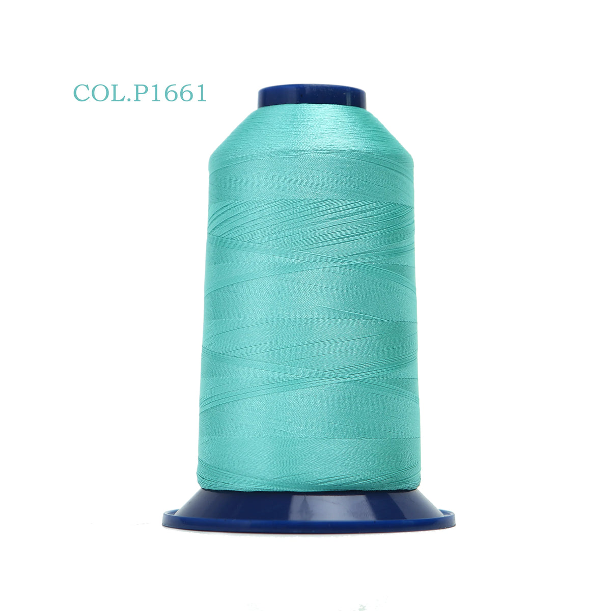 A spool of teal polyester embroidery thread labeled COL.P1661 with a blue cap.