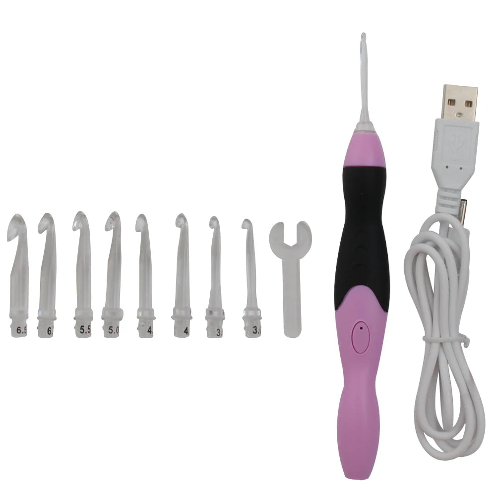 LED Lighted Crochet Hook Set with USB Rechargeable Handle