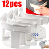 Twelve white non-slip sheet fixing clips or straps for securing bedding.