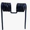 A pair of dark blue, tightly wound double torsion springs with metal arms.